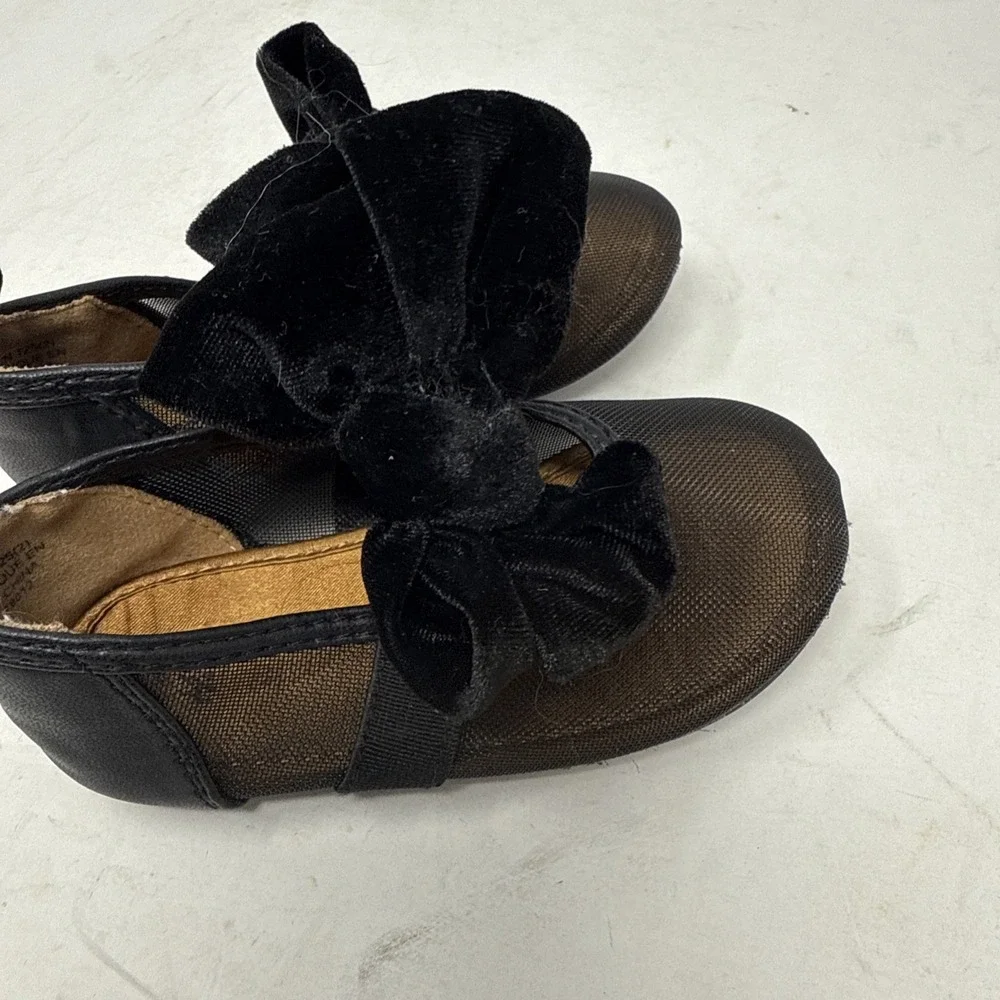 Baby Infant 5.5 H&M Black Velvet Bow Flats Hook & Loop EU 20/21 Fabric Upper